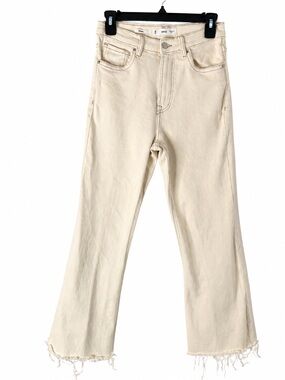 MNG Mango Sienna Ecru Raw Hem Crop Flare Jeans High Rise
